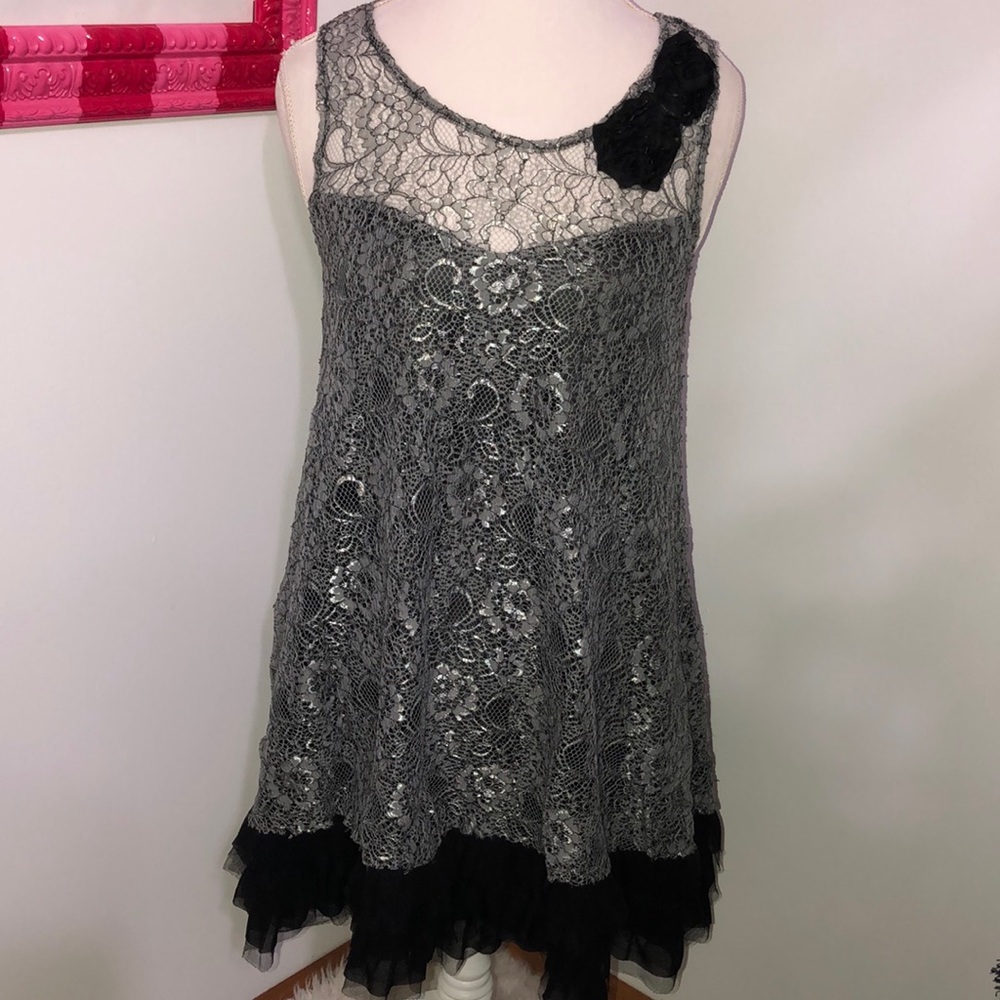 Lily silver and black lace and tulle dress tunic L